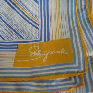 ESTATE SCHIAPARELLI OBLONG BLUE, WHITE, YELLOW SCARF 13" X 44"